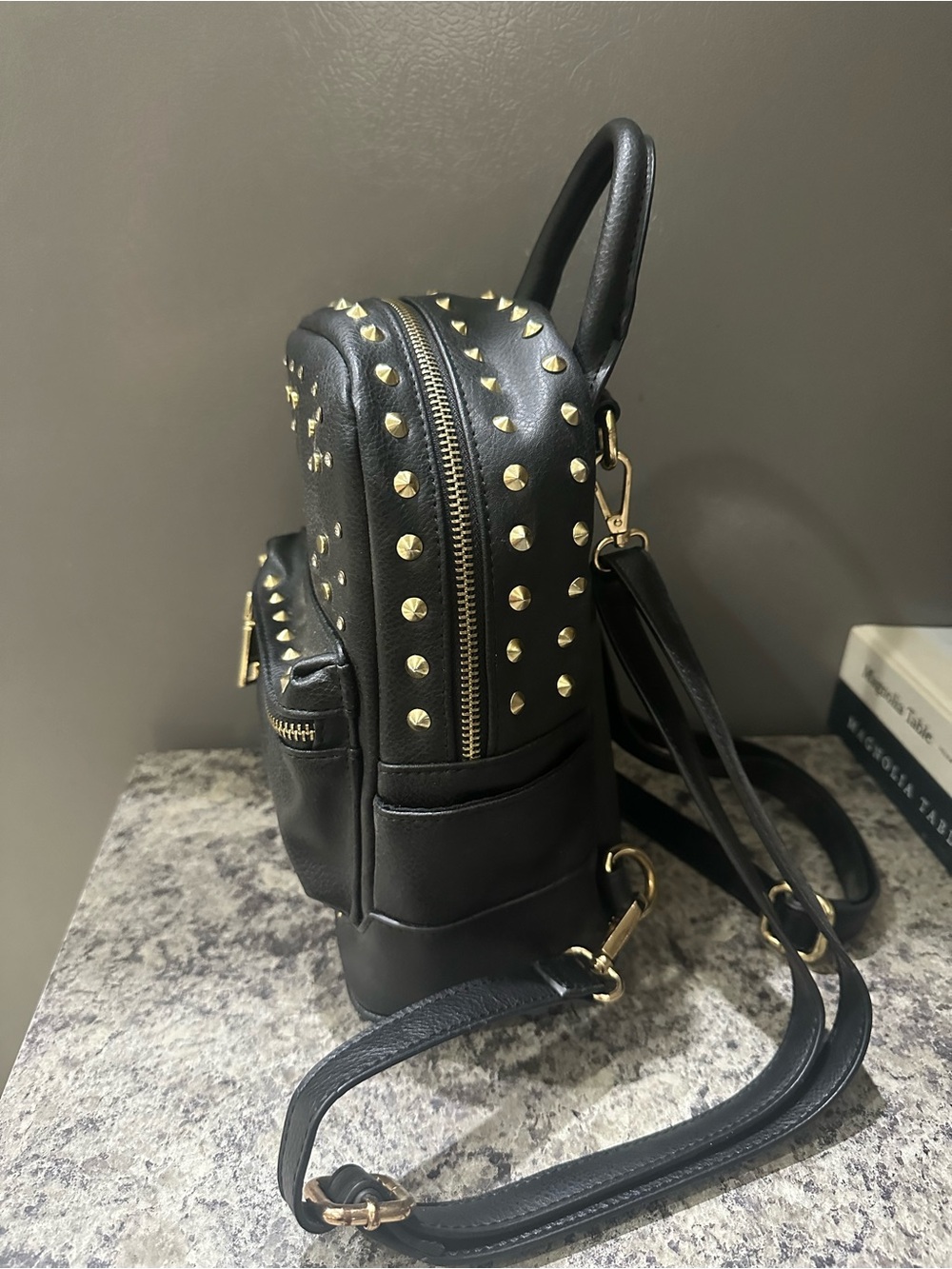 Bebe Black Mini Studded Backpack - Fashion Women's Bag Purse - Picture 5 of 11